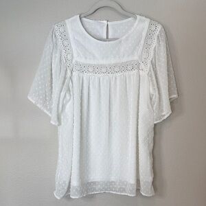 Women’s White Swiss Dot Lace Yoke Blouse